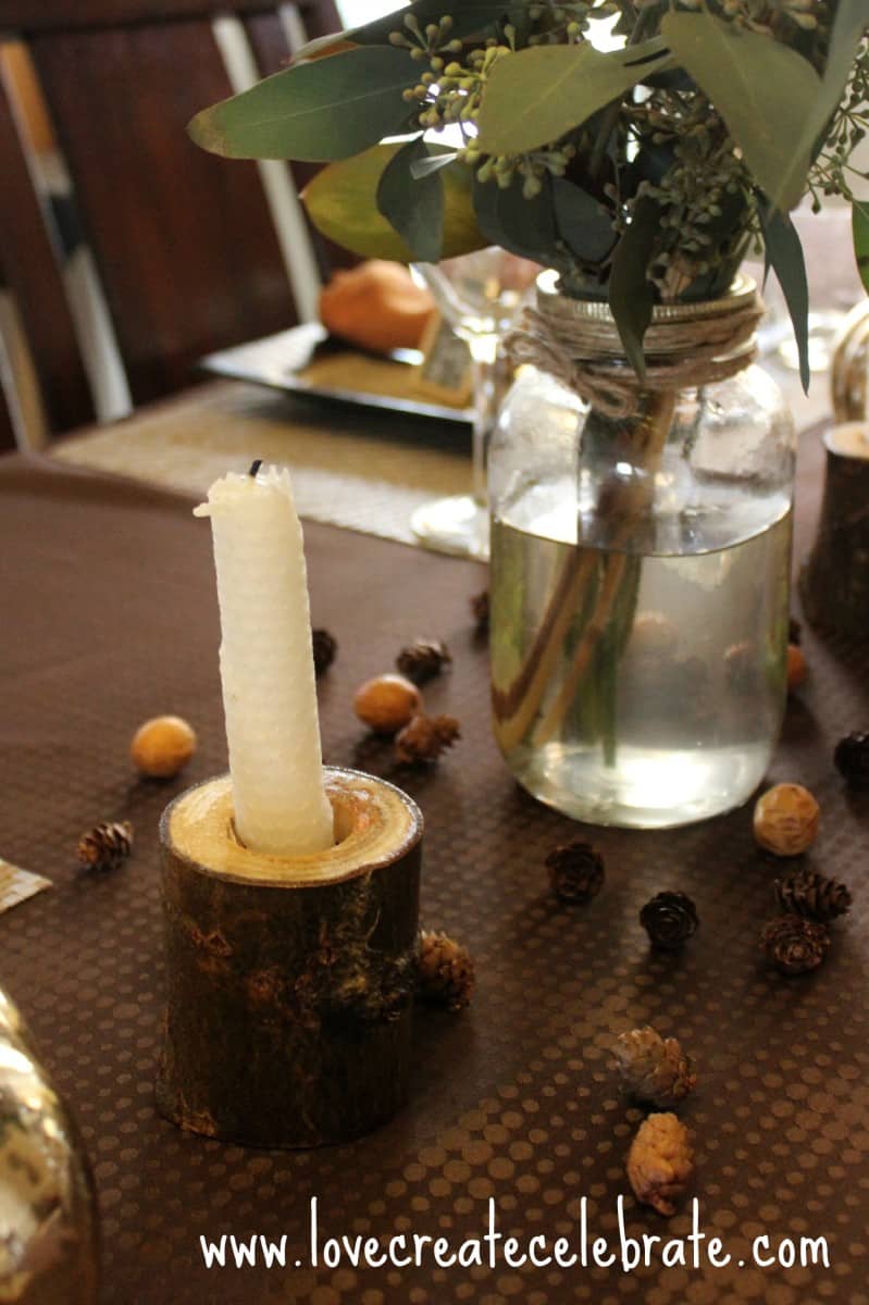 Thanksgiving table with the wooden candle holder