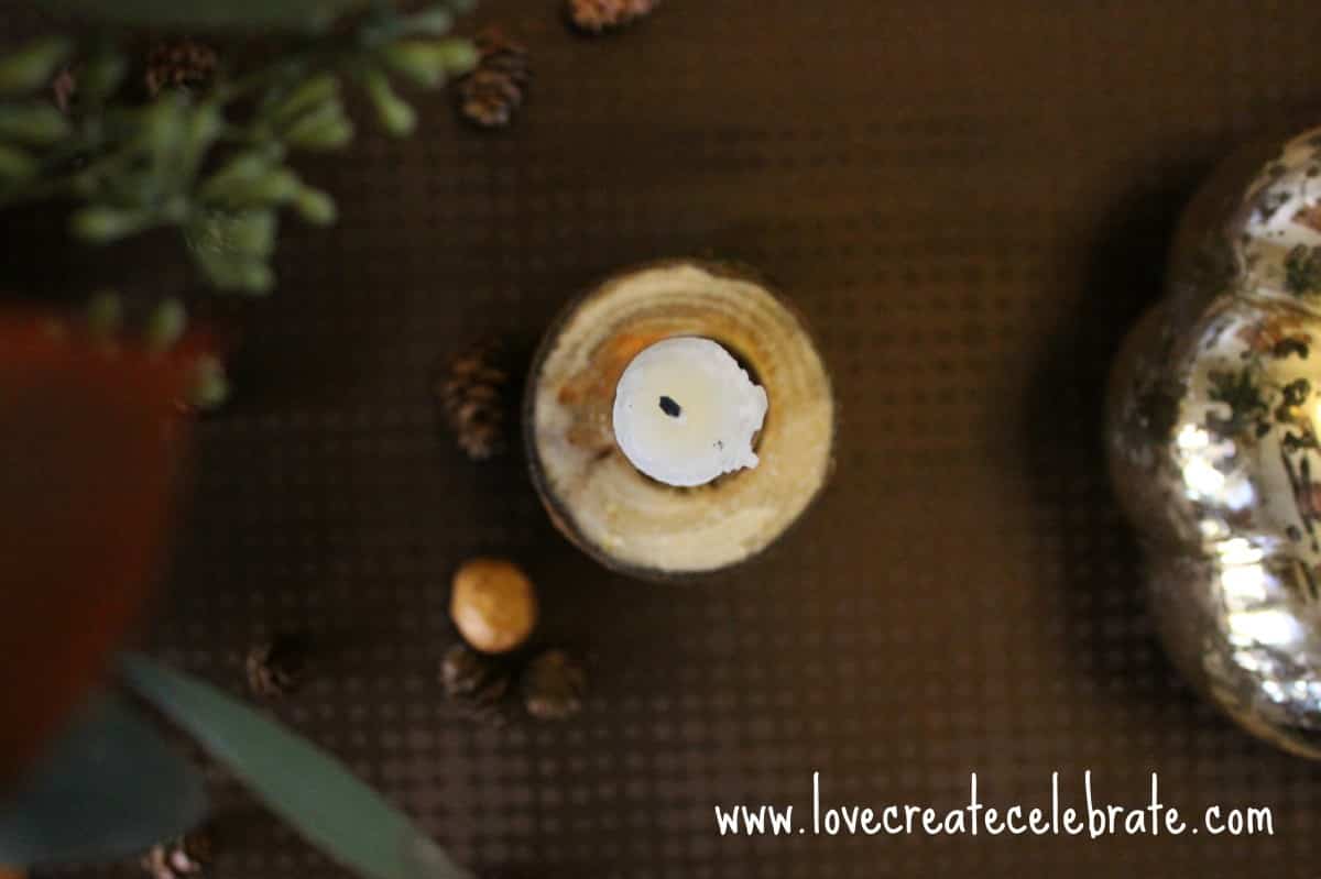 A top view of the wooden candle holder