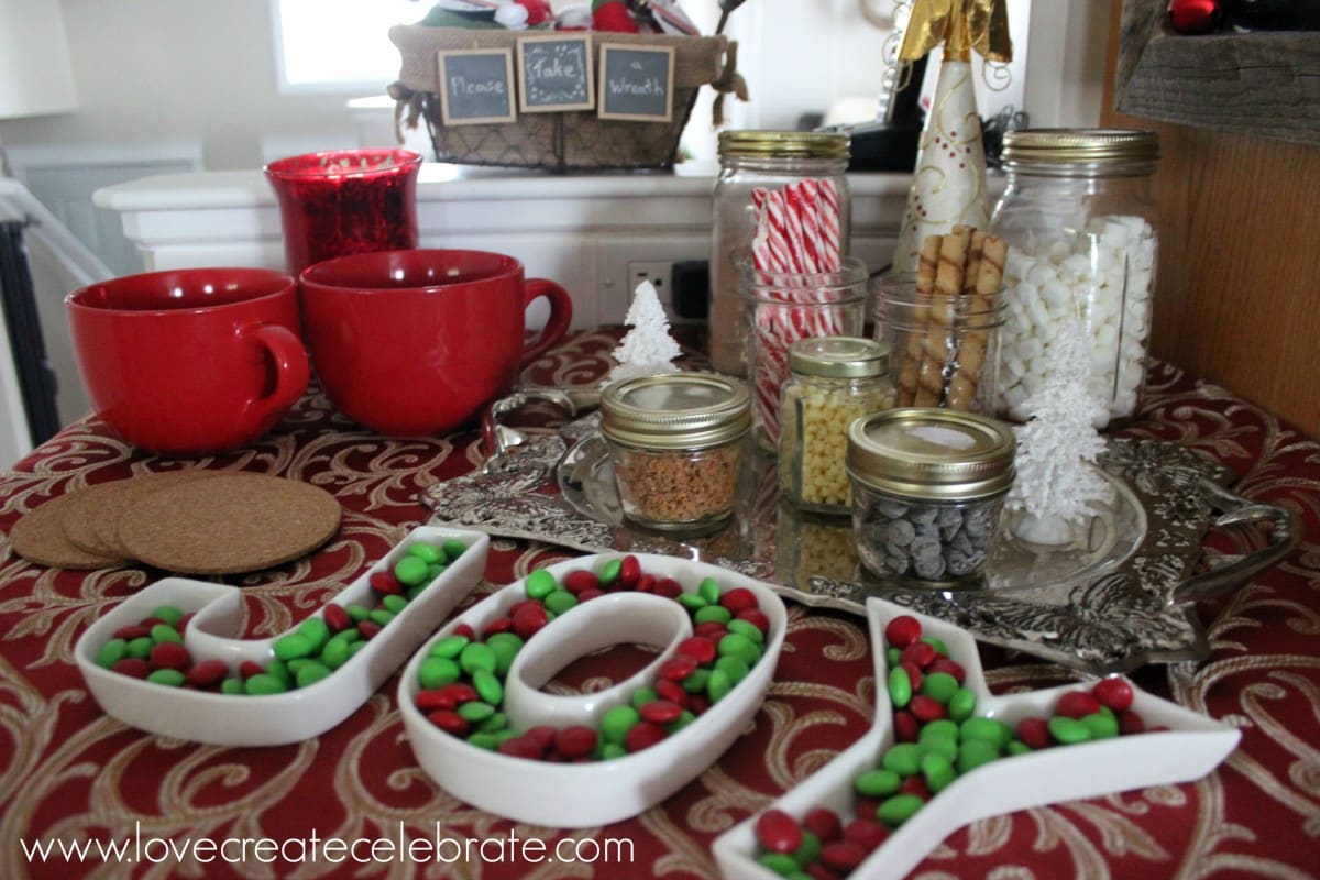 A hot chocolate bar with festive candy