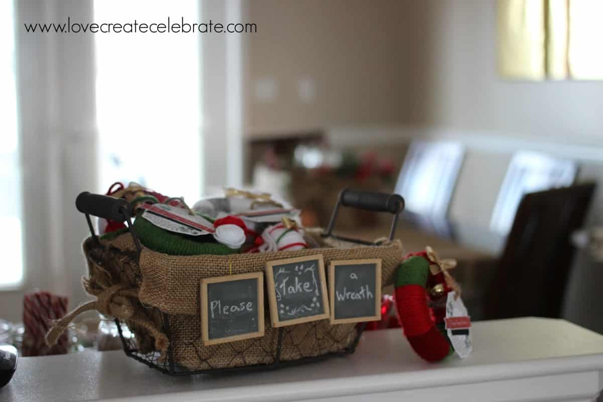 Add a simple basket to your burlap Christmas decoration scheme