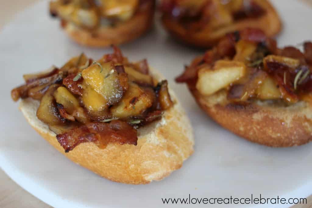 Apple, Bacon, & Cheddar Crostini are a sweet and savory appetizer that the whole party will love