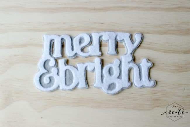 Festive words in white & grey felt cutout for the Buffalo Check Christmas Banner