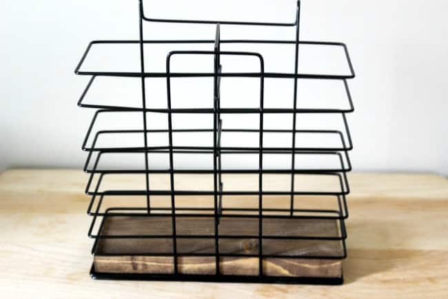 Perfect desk organization idea! Love the rustic industrial vibe. Perfect for my office, or my teen going off to college!