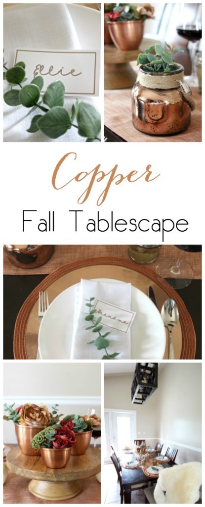 Beautiful inspiration for a fall tablescape! Beautiful ideas for a Thanksgiving Day table too! Love the combination of woods, coppers, and florals. 