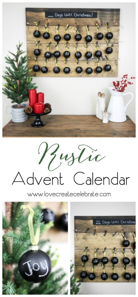 A beautiful rustic advent calendar to celebrate the holiday season. Love this Christmas decoration idea, especially the chalkboard ornaments! 