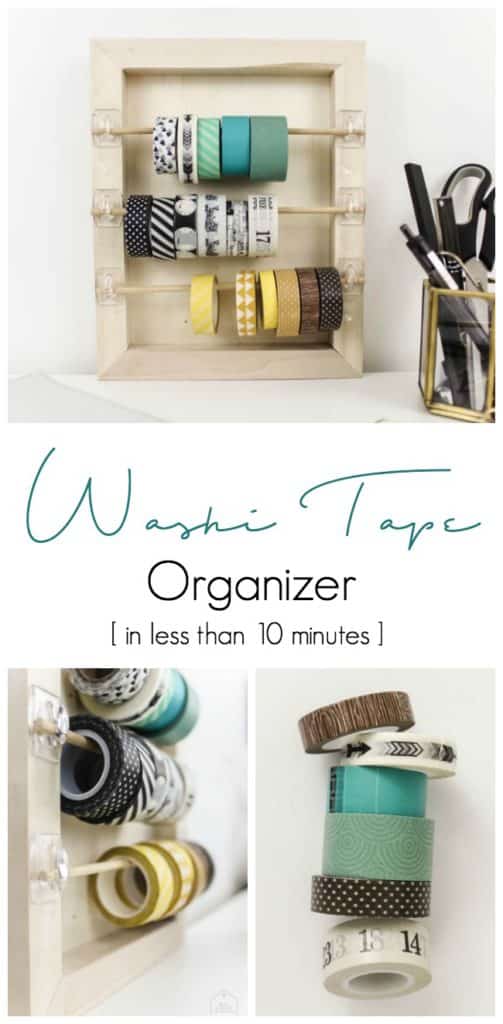Organize your craft space with this simple DIY that will take you less than 5 minutes! Great for washi tape, ribbon, twine, etc. and PERFECT for any craft space! 