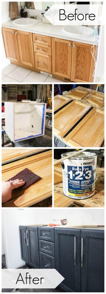 How to Paint Oak Cabinets Transform outdated oak cabinets in just a few simple steps! LOVE the chic modern results and the navy colour!