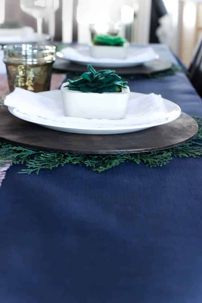 Beautiful earthy blues and greens for a spring or summer tablescape. LOVE the natural tones and textures in this table setting!