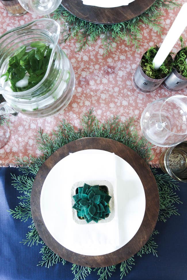 Beautiful earthy blues and greens for a spring or summer tablescape. LOVE the natural tones and textures in this table setting!