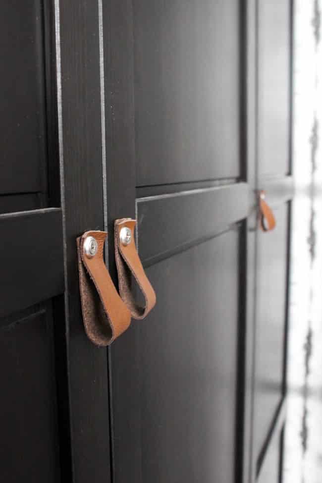 Simple custom leather pulls for your dresser, cabinets, or doors. A simple DIY can make a huge difference in to your decor. The perfect addition to our bedroom!