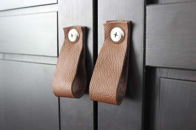 Simple custom leather pulls for your dresser, cabinets, or doors. A simple DIY can make a huge difference in to your decor. The perfect addition to our bedroom!