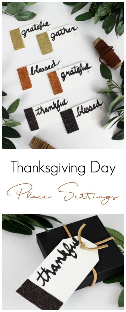 Love this simple and elegant Thanksgiving Day place settings! Love the gold and blue combination for fall. This modern DIY can be made in just a few minutes. Perfect tag for place settings, hostess gifts, or for leftovers! 