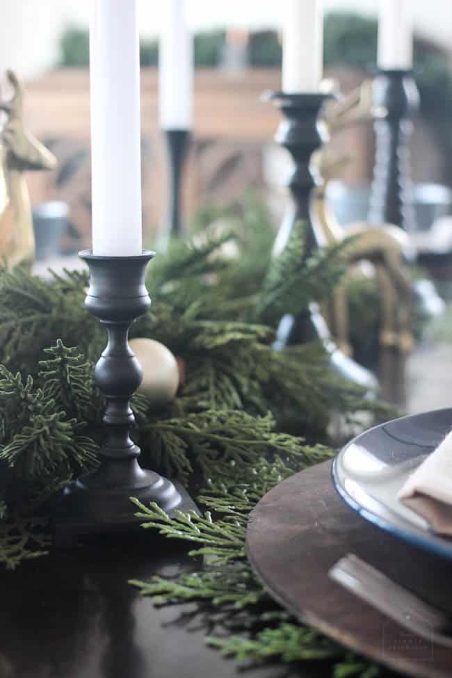 Detail of the Christmas dining room tablescape