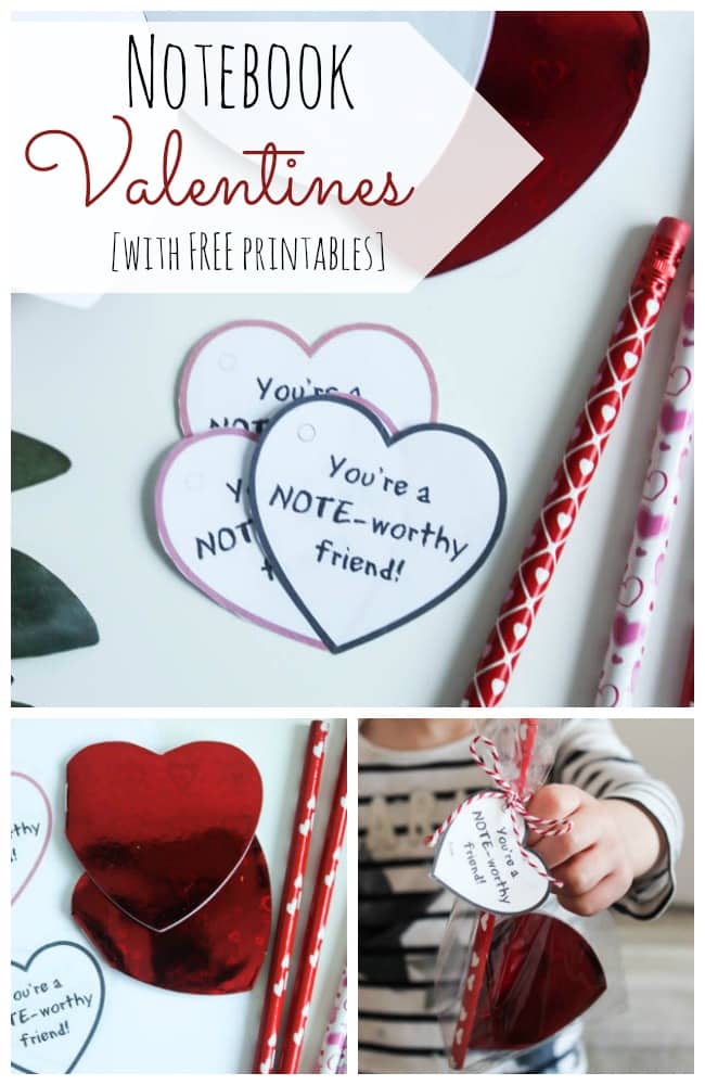 Simple Notebook Valentines using Dollar Store notebooks and pencils! Download the FREE printable Valentines now for your kids to take to school!