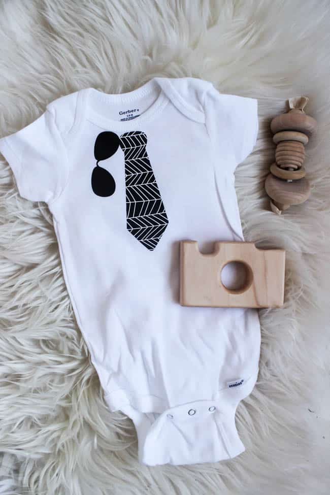 I love this studly little tie and sunglasses combo for this DIY baby onesie - can't wait to see my little guy rockin this!