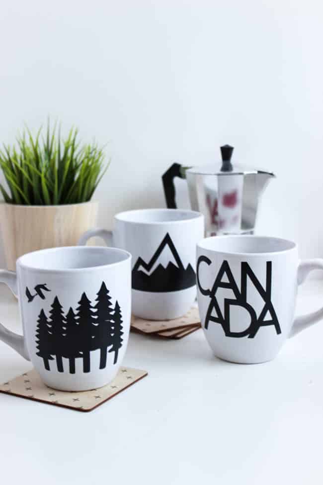 It's almost Canada Day! Celebrate by decorating your own Canadian mugs for the holiday! Cricut's removable vinyl lets you take off the design when the holiday is over too! Beautiful DIY modern decor! 