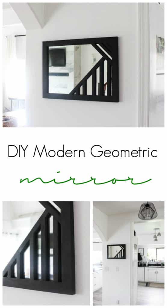 Beautiful DIY Mirror! Make your own custom framed mirrors with this simple tutorial and a Ryobi pin nailer :) Love the geometric design! The perfect wooden mirror frame for any wall! 