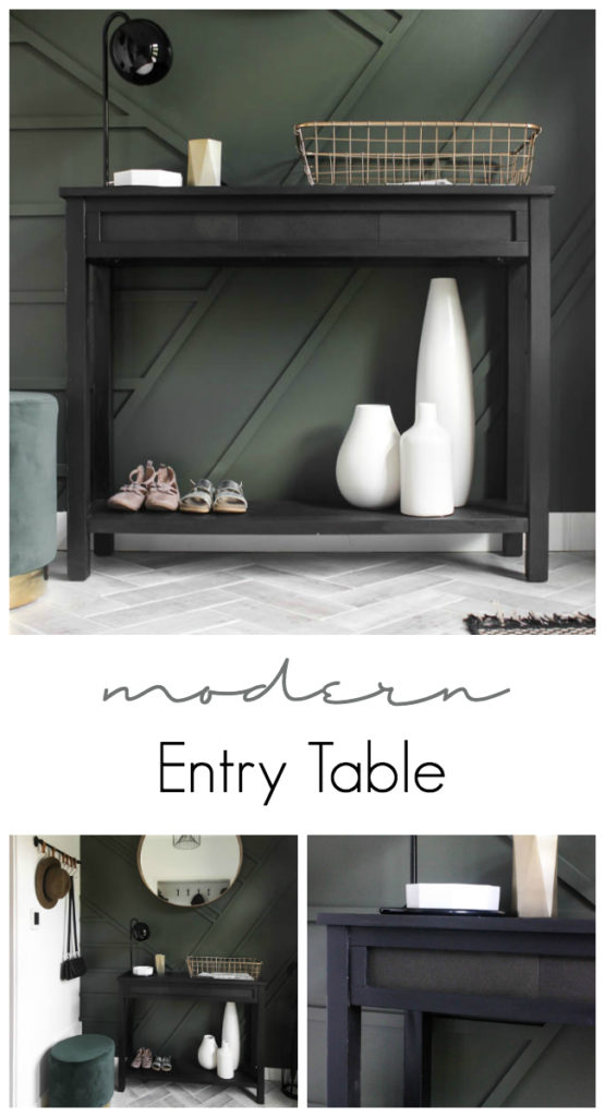 Beautiful Furniture Transformation! Use leftover tile to upcycle an old console table into a beautiful, modern piece in just a few steps. Beautiful narrow table for the entry or hallway. Such a wonderful use of leftover tile!