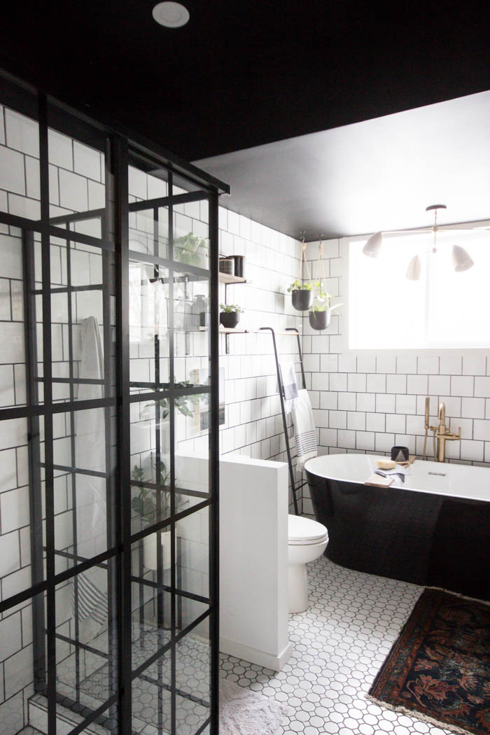 Full view of the renovated modern bathroom reveal