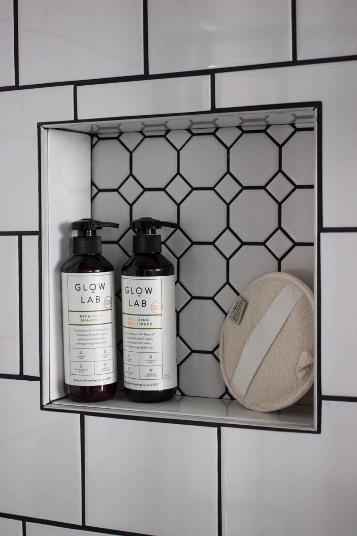 Inset shower caddy for the modern bathroom.