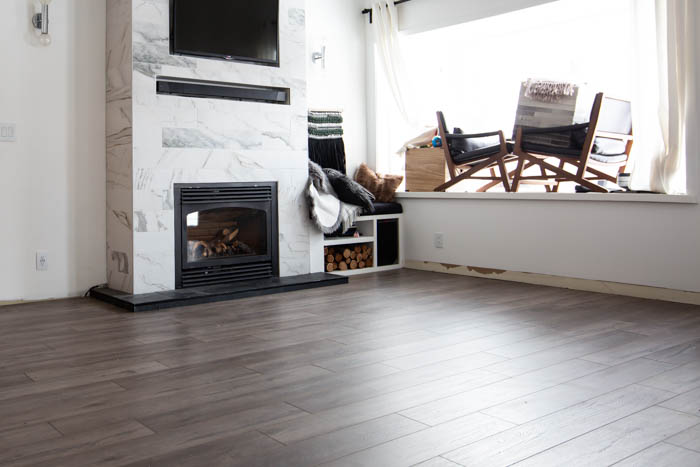 brown/grey laminate flooring installed