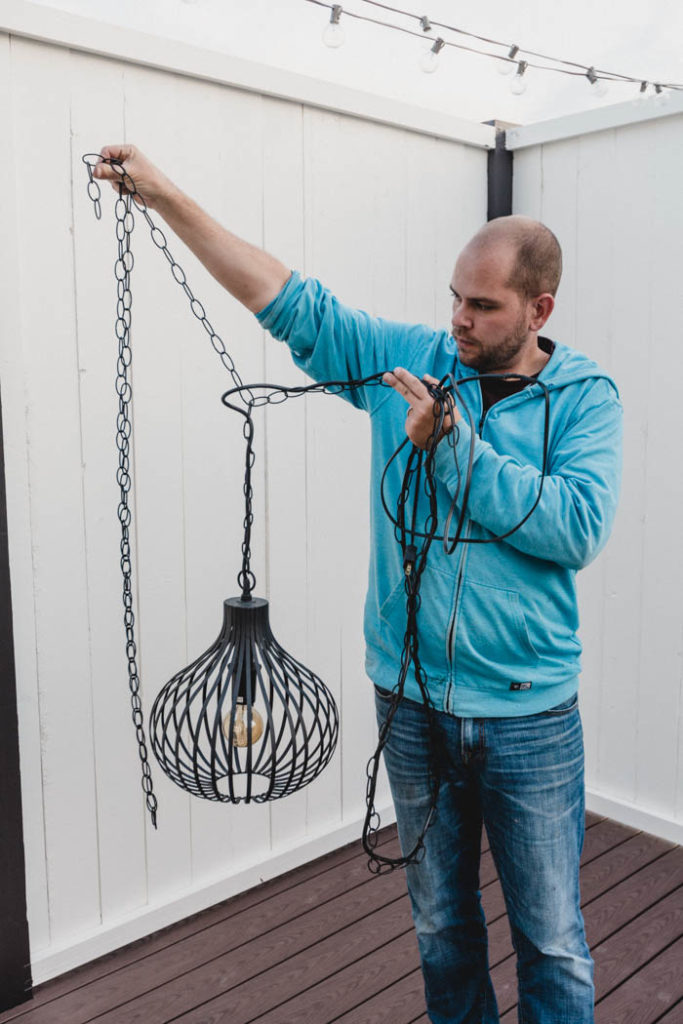 how to hang a chandelier on the patio