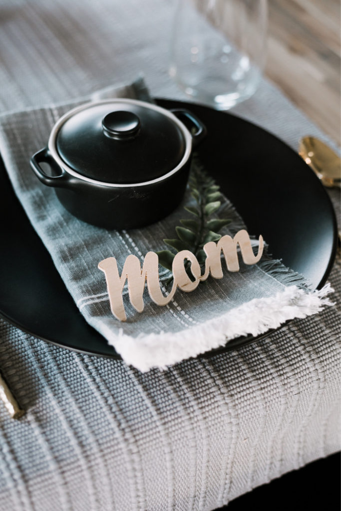 Beautiful wood words on tablescape