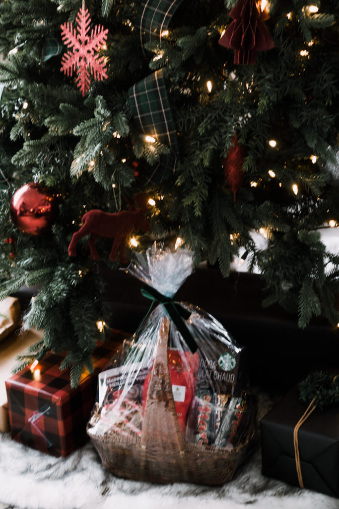 gift basket under the Christmas tree