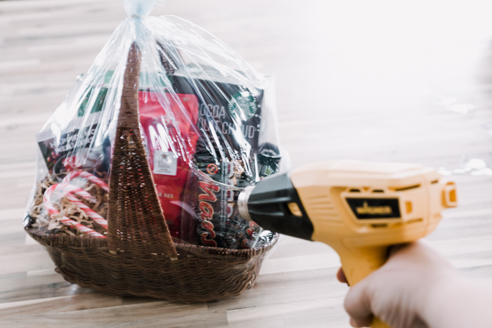 How to shrink wrap a gift basket with a heat gun