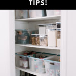 Beautiful modern pantry with text reading "5 easy pantry organization tips"