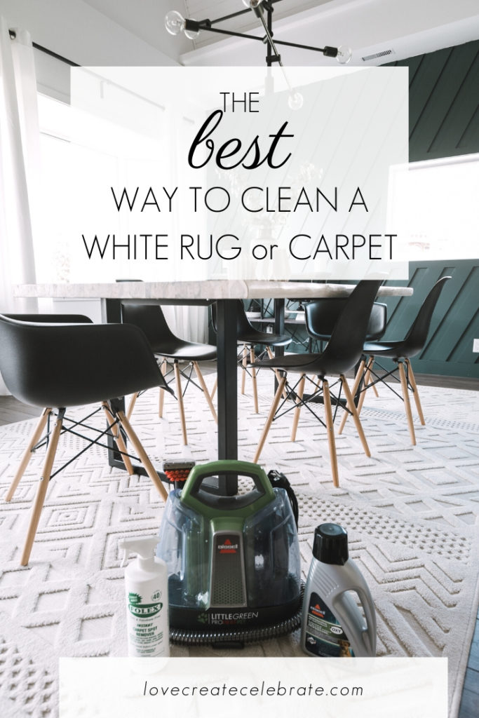 Cleaner for a white rug with text overlay reading "Best way to clean a white rug or carpet"
