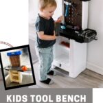 before and after tool bench photos with text reading kids tool bench makeover