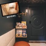 before and after of kids playroom with text reading "Kids Reading Nook"