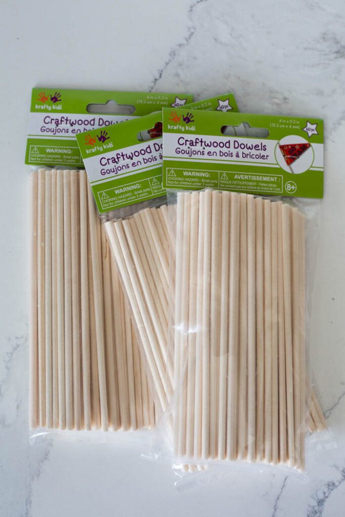 three packs of wooden dowels for fluted box DIY project