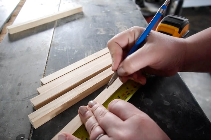 marking square dowels for wood sculpture