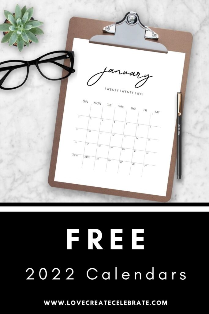 FREE monthly calendar Love Create Celebrate