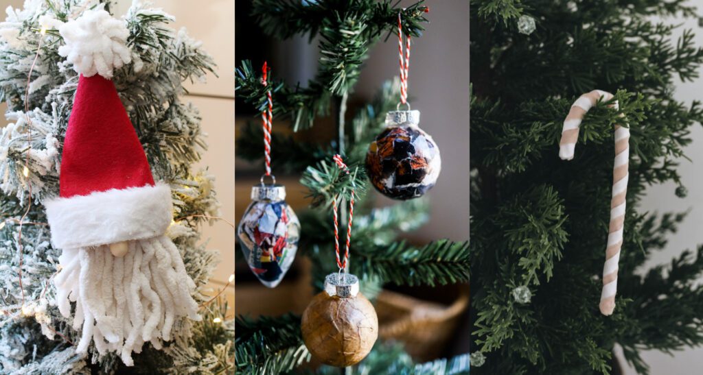 collage of DIY ornaments