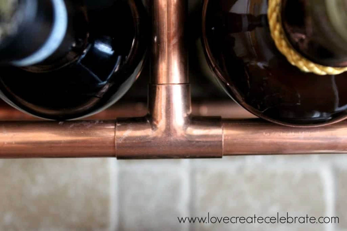 Close up of copper wine rack