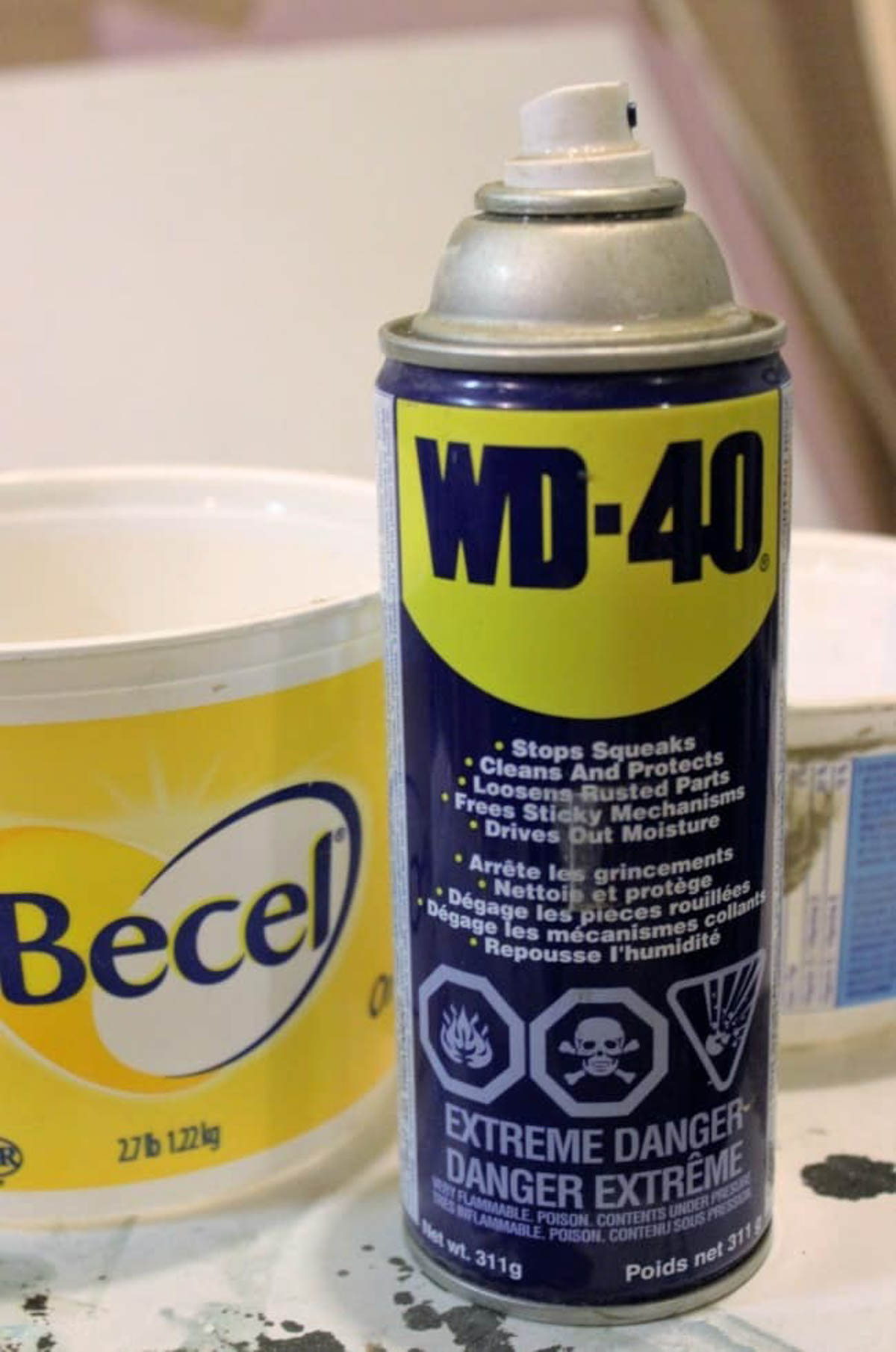 WD-40 to keep the concrete candle from sticking to the butter container