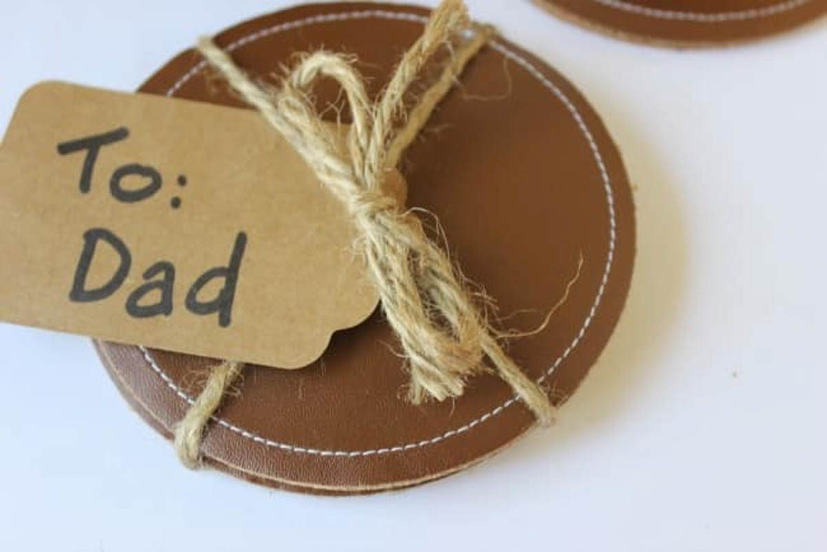 DIY coasters with leather gift for Dad