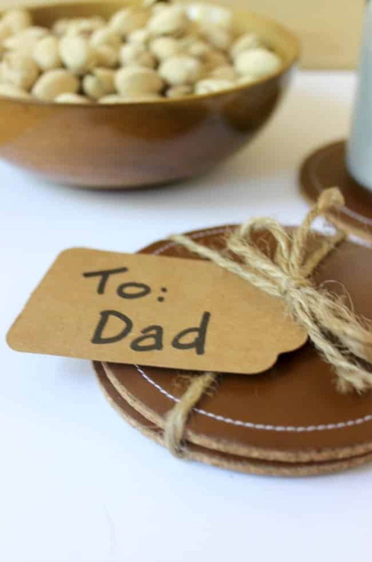 DIY coasters with leather gift for Dad