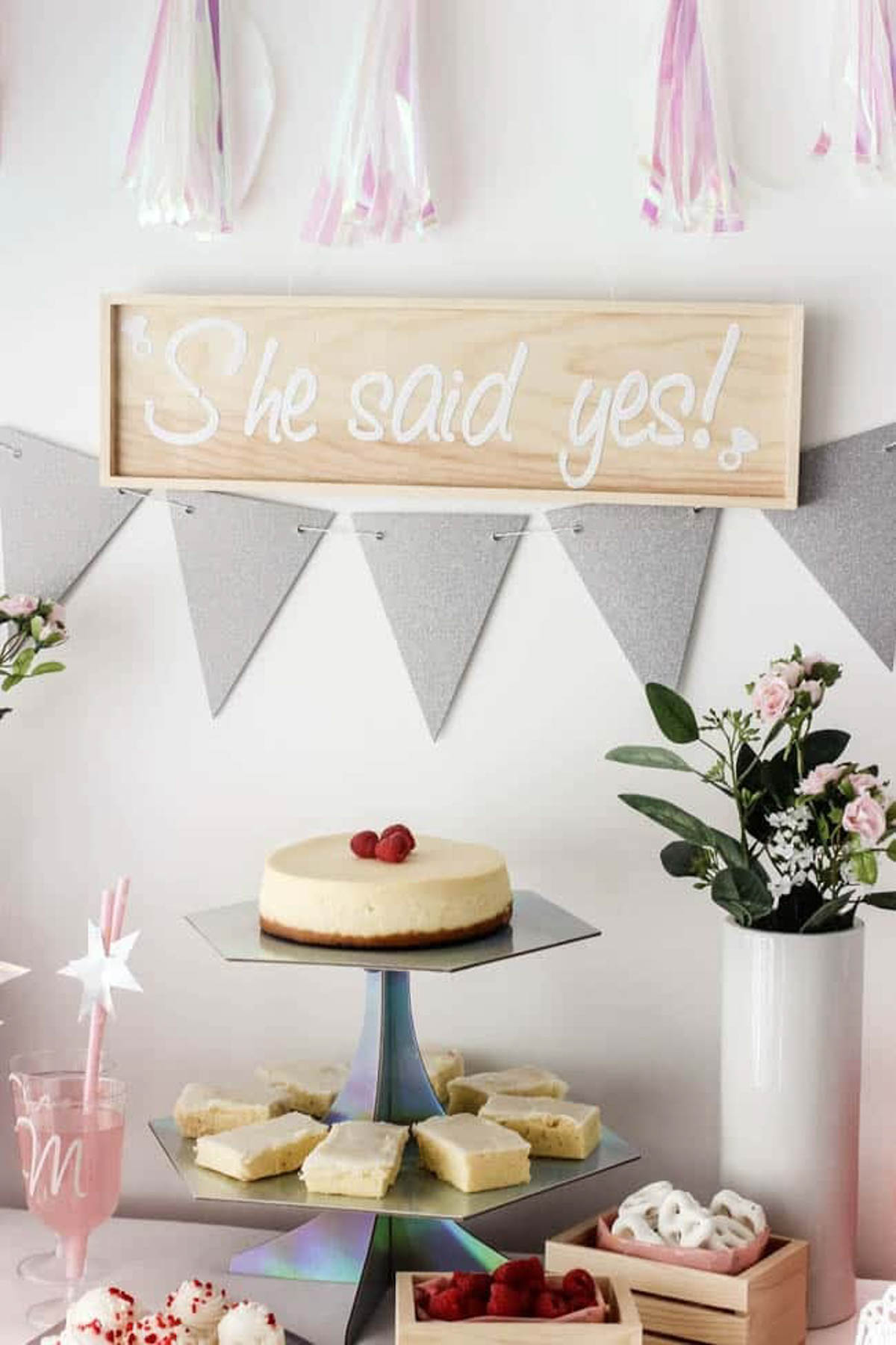Dessert table decorated for a bridal shower
