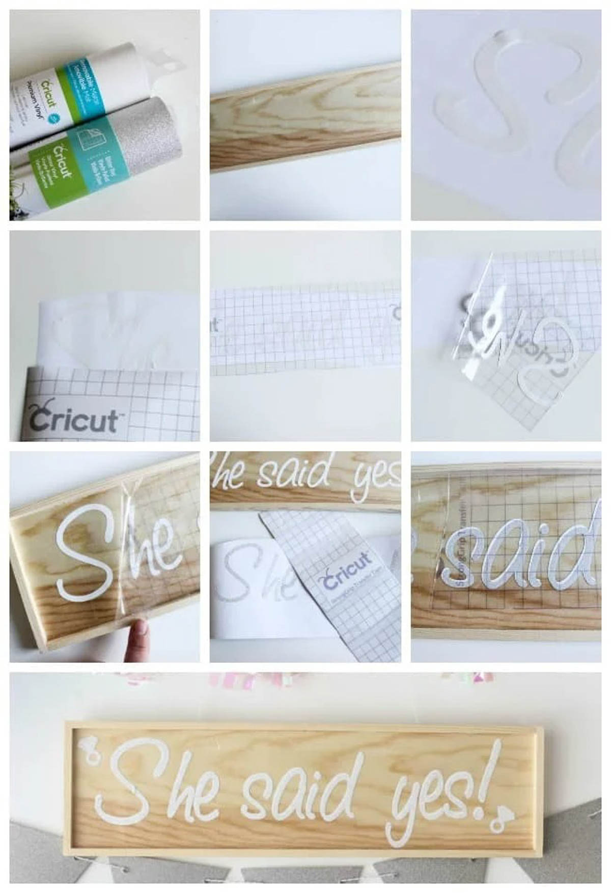 Collage putting together bridal shower sign using premium vinyl