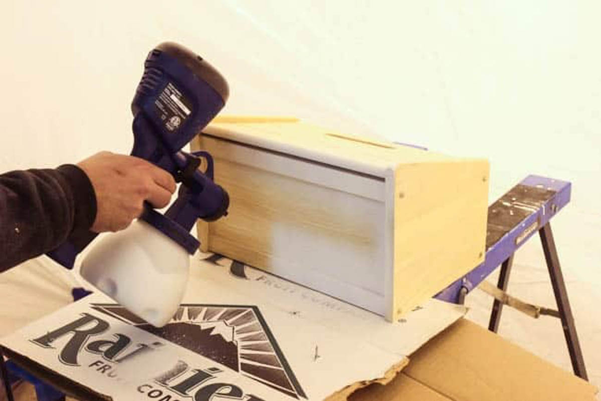 Painting the DIY bread box 