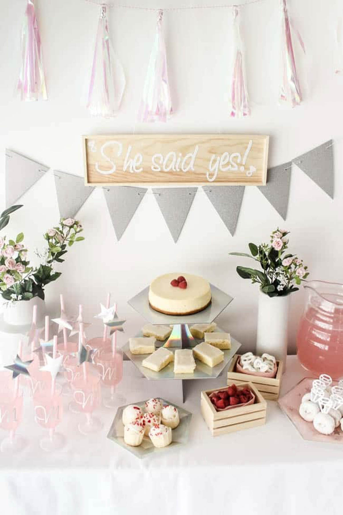 Dessert table decorated with bridal shower decor