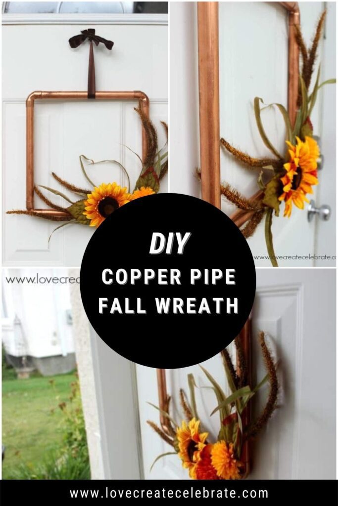 image collage of DIY copper fall wreath