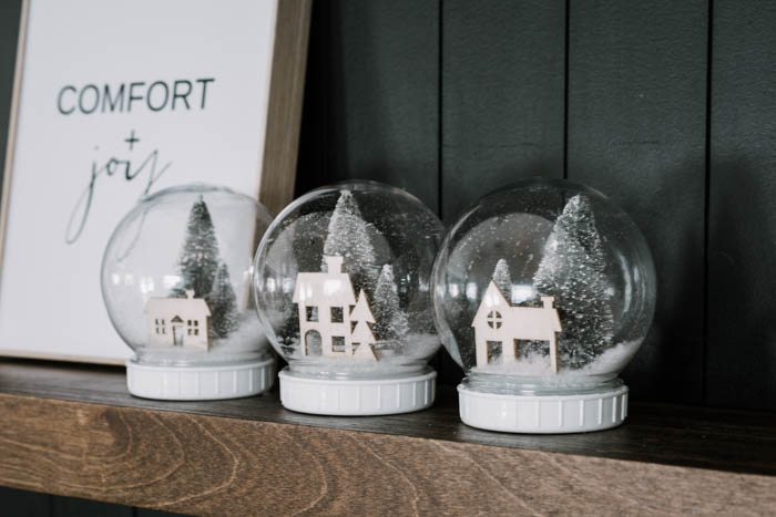snow globe village made using DIY snow globes