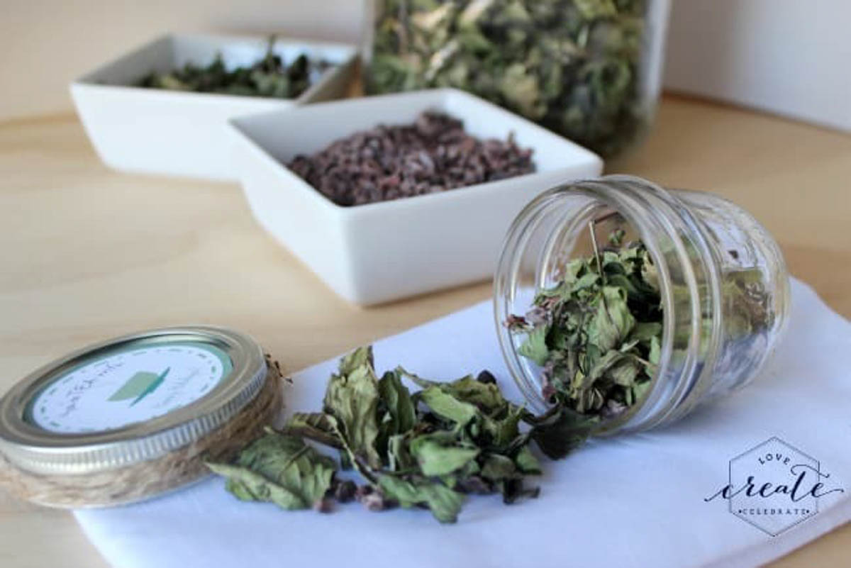 Mixture of herbs to make a fresh peppermint tea.