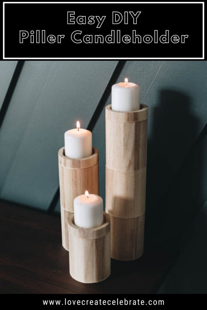 pillar candleholders with text overlay