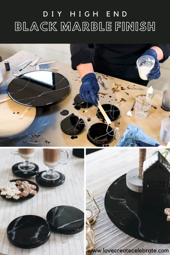 Black epoxy resin marble coaster and lazy susan